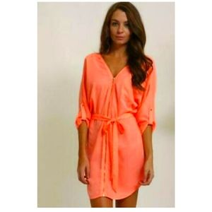 Neon Zipper Closure Dress 3/4 Sleeve Dress